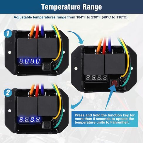 Digital Radiator Fans Controller Swith Kit with 12V and 24V, Adjustable Temperature Range from 104ºF to 230ºF (40°C to 110°C), Digital Thermatic Fan Switch Kit Replace #0444 in Saudi Arabia