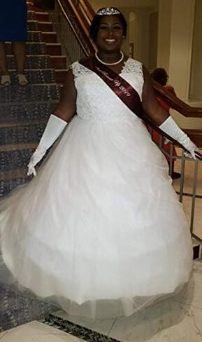 RED DOT BOUTIQUE - 902 - مقاس إضافي مقاس عادي ثوب الكرة طبقات 6 الأطواق طول الأرض الزفاف كرينولين ثوب نسائي in Kuwait