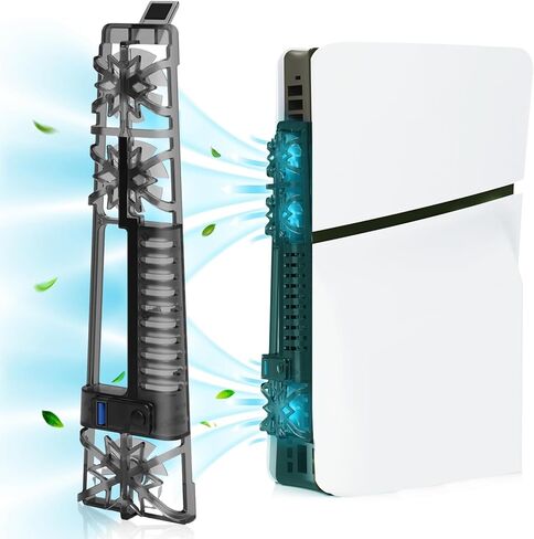 PS5 Slim Cooling Fan with Led Light, Quiet Cooler Fan for PS5 Slim Accessories with 3 High-Speed Fans, USB3.0 Port for PS5 Slim Disc and Digital Edition in Kuwait