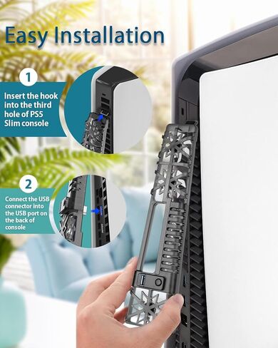 PS5 Slim Cooling Fan with Led Light, Quiet Cooler Fan for PS5 Slim Accessories with 3 High-Speed Fans, USB3.0 Port for PS5 Slim Disc and Digital Edition in Kuwait