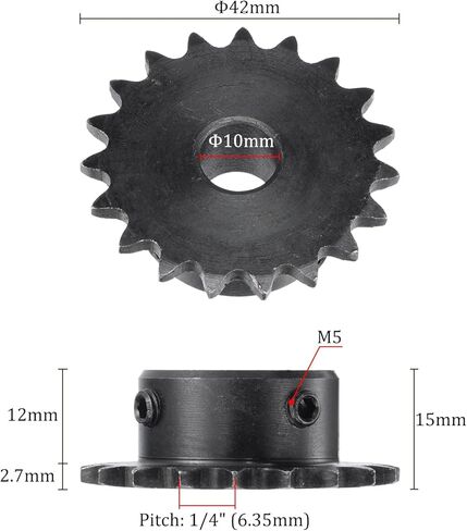 ضرس الأسطوانة من النوع B - [معرف 19 سن × 10 مم] من الفولاذ الكربوني مع قطعتين من ضرس سلسلة لولبية لآلات الطحن والحفر للاستخدام ISO 04C | مسافة 1/4 بوصة، 25 سلسلة in Kuwait
