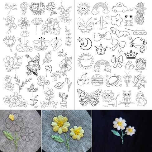 59 قطعة مثبت قابل للذوبان في الماء للتطريز، ورق تطريز لاصق وغرز، أنماط التطريز، ورق نقل التطريز، أنماط التطريز تنقل تصاميم التطريز لمحبي التطريز in Kuwait