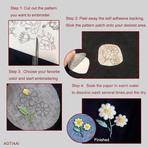 59 قطعة مثبت قابل للذوبان في الماء للتطريز، ورق تطريز لاصق وغرز، أنماط التطريز، ورق نقل التطريز، أنماط التطريز تنقل تصاميم التطريز لمحبي التطريز in Kuwait