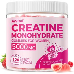 Aivital ™ Creatine Gummies for Women ، 5000mg أحادي الهيدرات الكرياتين للنساء+2000 ملغ من الكولاجين+1000mg BCAAs ، يدعم العضلات الهزيلة والغنيمة ، بدون سكر ، 30 خدمة ، 120 تهم ، نكهة التوت ، in Saudi Arabia