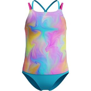 بدلة سباحة Speedo Girls Racerback Sport Splice قطعة واحدة (الولايات المتحدة، Alpha، X-Large، عادي، أزرق بحري تركي/أخضر فاتح نيون) in Kuwait