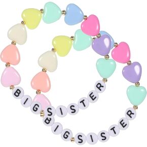 2 Pcs Big Sister Bracelet Colorful for Little Sister Announcement Daughter Niece Charm Birthday Christmas Halloween New Year Gift in Kuwait