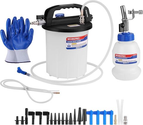 WORKPRO 3L Vacuum Brake Bleeder Kit, Pneumatic Brake Bleeder for One Person, with 1L Brake Fluid Refill Bottle, 22 Adapters, Air Coupler & Gloves, Brake Bleeding Tool for Various Vehicles, Motorcycles in Kuwait