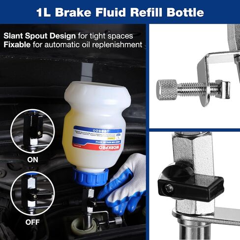 WORKPRO 3L Vacuum Brake Bleeder Kit, Pneumatic Brake Bleeder for One Person, with 1L Brake Fluid Refill Bottle, 22 Adapters, Air Coupler & Gloves, Brake Bleeding Tool for Various Vehicles, Motorcycles in Kuwait