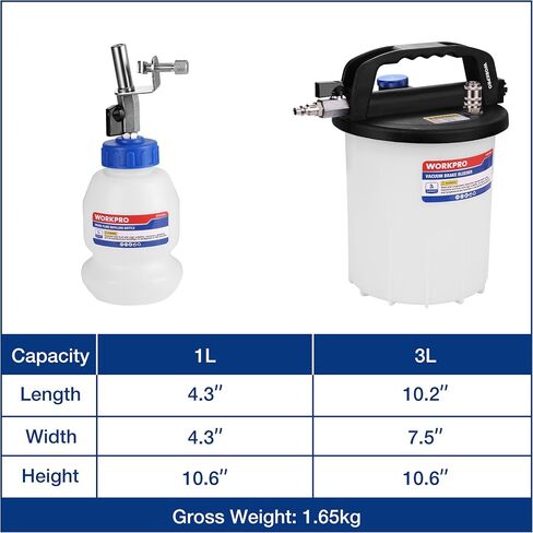 WORKPRO 3L Vacuum Brake Bleeder Kit, Pneumatic Brake Bleeder for One Person, with 1L Brake Fluid Refill Bottle, 22 Adapters, Air Coupler & Gloves, Brake Bleeding Tool for Various Vehicles, Motorcycles in Kuwait