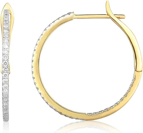 14K الذهب الطبيعي الماس 1/2 CT أقراط ، قطرها 22 مم. in Kuwait