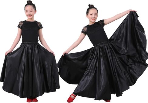 2 Pcs Long Satin Skirt for Girls Full Dancing Circle Skirt for Kids 8-12 Years in Saudi Arabia
