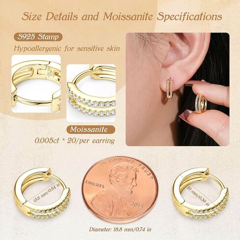 Moissanite Hoop Earrings, 0.2cttw D Color VVS1 Moissanites, 925 Sterling Silver Small Hoop Earrings for Women or Men Birthday Jewelry Gifts in Saudi Arabia
