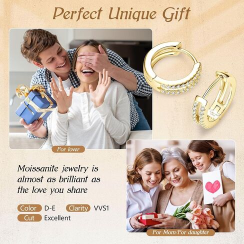 Moissanite Hoop Earrings, 0.2cttw D Color VVS1 Moissanites, 925 Sterling Silver Small Hoop Earrings for Women or Men Birthday Jewelry Gifts in Saudi Arabia