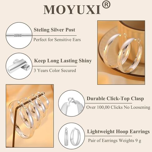 5-8mm Tapered Design Thick Large Hoop Earrings for Women Trendy Hypoallergenic 925 Sterling Silver Post 14K Gold Hoop Earrings Non Tarnish Lightweight Big Chunky Gold Hoops 30/40/50/60MM in Saudi Arabia