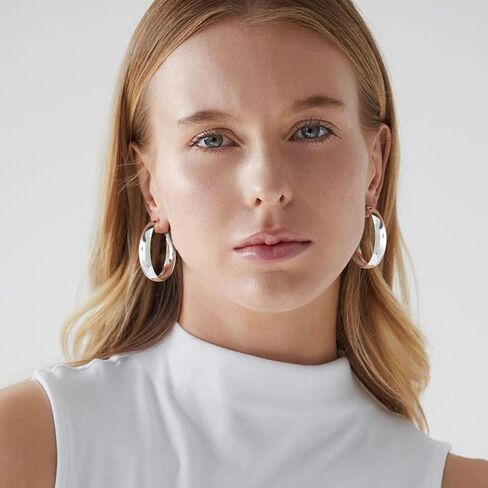 5-8mm Tapered Design Thick Large Hoop Earrings for Women Trendy Hypoallergenic 925 Sterling Silver Post 14K Gold Hoop Earrings Non Tarnish Lightweight Big Chunky Gold Hoops 30/40/50/60MM in Saudi Arabia