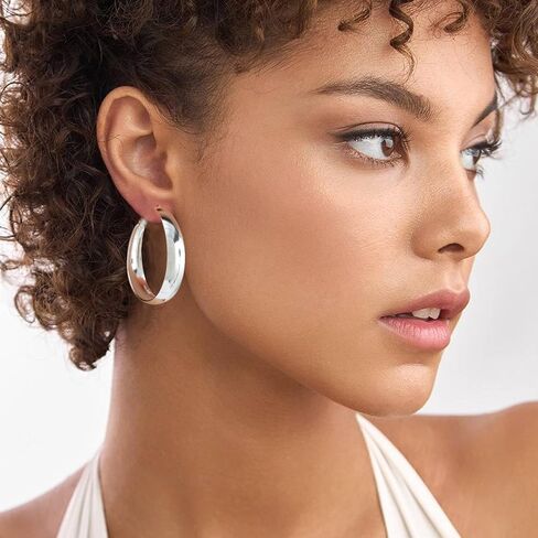 5-8mm Tapered Design Thick Large Hoop Earrings for Women Trendy Hypoallergenic 925 Sterling Silver Post 14K Gold Hoop Earrings Non Tarnish Lightweight Big Chunky Gold Hoops 30/40/50/60MM in Saudi Arabia