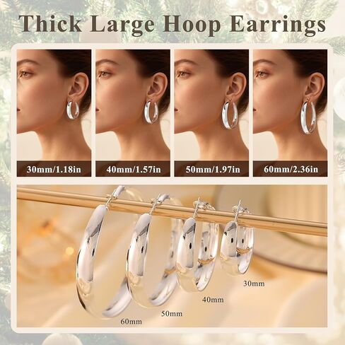 5-8mm Tapered Design Thick Large Hoop Earrings for Women Trendy Hypoallergenic 925 Sterling Silver Post 14K Gold Hoop Earrings Non Tarnish Lightweight Big Chunky Gold Hoops 30/40/50/60MM in Saudi Arabia