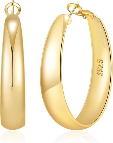 5-8mm Tapered Design Thick Large Hoop Earrings for Women Trendy Hypoallergenic 925 Sterling Silver Post 14K Gold Hoop Earrings Non Tarnish Lightweight Big Chunky Gold Hoops 30/40/50/60MM in Saudi Arabia