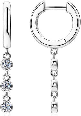 S925 Sterling Silver Small Diamond Hoop Earrings for Women, Drop Earrings Round Cut, Ideal Mother's Day Gift for Mom in Saudi Arabia