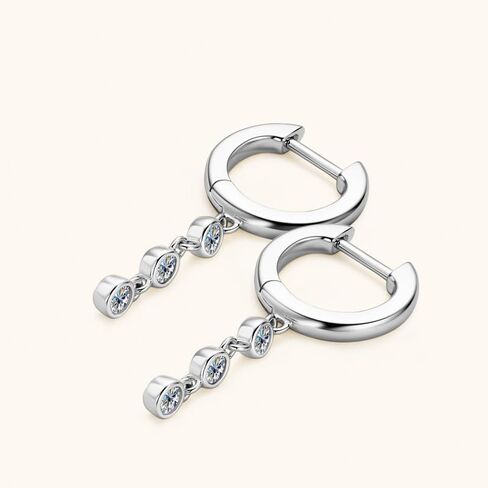 S925 Sterling Silver Small Diamond Hoop Earrings for Women, Drop Earrings Round Cut, Ideal Mother's Day Gift for Mom in Saudi Arabia