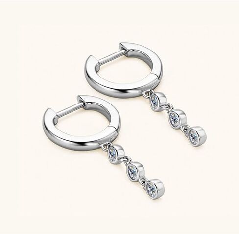S925 Sterling Silver Small Diamond Hoop Earrings for Women, Drop Earrings Round Cut, Ideal Mother's Day Gift for Mom in Saudi Arabia