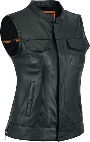 Daniel Smart Black Motorcycle Leather Vest Women Premium Cowhide biker vest for women with Inside Carry Pockets in Saudi Arabia