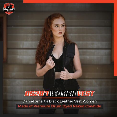 Daniel Smart Black Motorcycle Leather Vest Women Premium Cowhide biker vest for women with Inside Carry Pockets in Saudi Arabia