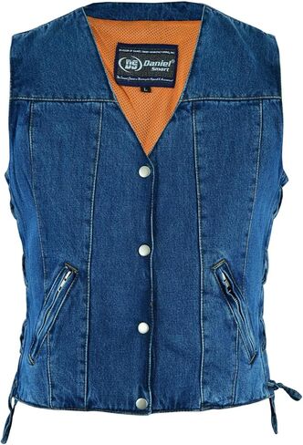Daniel Smart Women Denim Vest V-Shaped Neck Design Black Jean Motorcycle Vest with Side Laces & Inside Carry Pockets in Saudi Arabia
