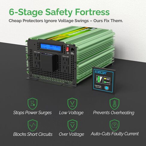 EDECOA 3500 Watt Pure Sine Wave Power Inverter DC 12V to 120V 110V AC with LCD AC Terminal Block (3500W/12V V3.1 (ET-RC Remote)) in Kuwait