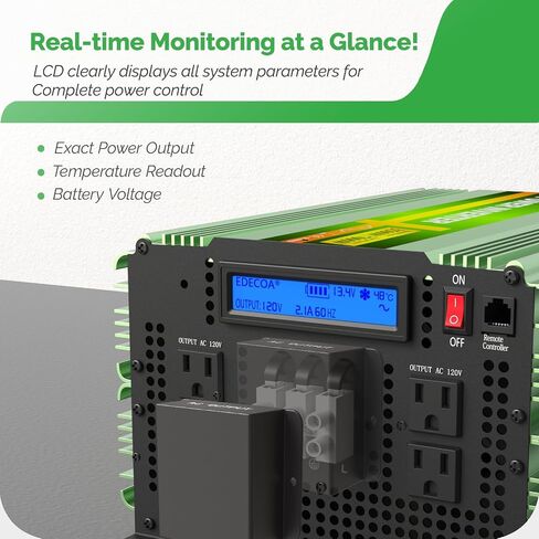 EDECOA 3500 Watt Pure Sine Wave Power Inverter DC 12V to 120V 110V AC with LCD AC Terminal Block (3500W/12V V3.1 (ET-RC Remote)) in Kuwait