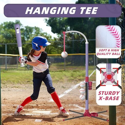 مجموعة كرات 2 في 1 من وي ووندرز - ارتفاع قابل للتعديل، مجموعة كرة تي مع آلة رمي أوتوماتيكية/6 كرات/مضرب بيسبول، لعبة بيسبول للأطفال الصغار للعب في الهواء الطلق، هدايا ألعاب رياضية للأطفال من سن 3 إلى 8 سنوات in Kuwait