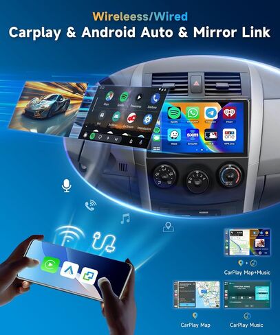 4+64G لسيارة Toyota Corolla 2009-2013 مستقبل ستيريو سيارة CarPlay لاسلكي، 9 بوصة Android Auto IPS 1280 * 720 وحدة رأس تعمل باللمس، راديو سيارة Android مع DSP Bluetooth FM WiFi/GPS Navi/HD كاميرا احتياطية in Saudi Arabia