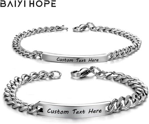 Personalized Stainless Steel Couple Bracelet Engraved Name Bracelet Distance Bracelet for Boyfriend and Girlfriend Valentine Gifts in Saudi Arabia