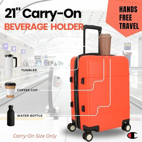 Champion 3-Piece Luggage Set - 21" 25" 29" Hardshell Suitcases with 8 Spinner Wheels - Expandable Carry-On & Checked Luggage - Durable ABS Material - Travel Bags for Men & Women - Mandarin Red in Saudi Arabia