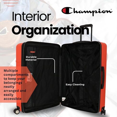 Champion 3-Piece Luggage Set - 21" 25" 29" Hardshell Suitcases with 8 Spinner Wheels - Expandable Carry-On & Checked Luggage - Durable ABS Material - Travel Bags for Men & Women - Mandarin Red in Saudi Arabia