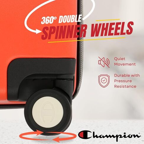 Champion 3-Piece Luggage Set - 21" 25" 29" Hardshell Suitcases with 8 Spinner Wheels - Expandable Carry-On & Checked Luggage - Durable ABS Material - Travel Bags for Men & Women - Mandarin Red in Saudi Arabia
