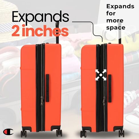 Champion 3-Piece Luggage Set - 21" 25" 29" Hardshell Suitcases with 8 Spinner Wheels - Expandable Carry-On & Checked Luggage - Durable ABS Material - Travel Bags for Men & Women - Mandarin Red in Saudi Arabia