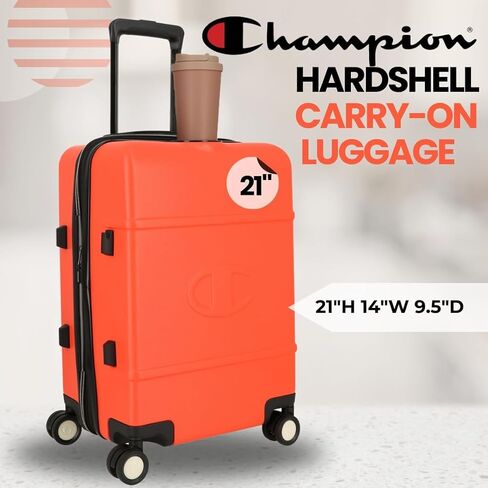 Champion 3-Piece Luggage Set - 21" 25" 29" Hardshell Suitcases with 8 Spinner Wheels - Expandable Carry-On & Checked Luggage - Durable ABS Material - Travel Bags for Men & Women - Mandarin Red in Saudi Arabia