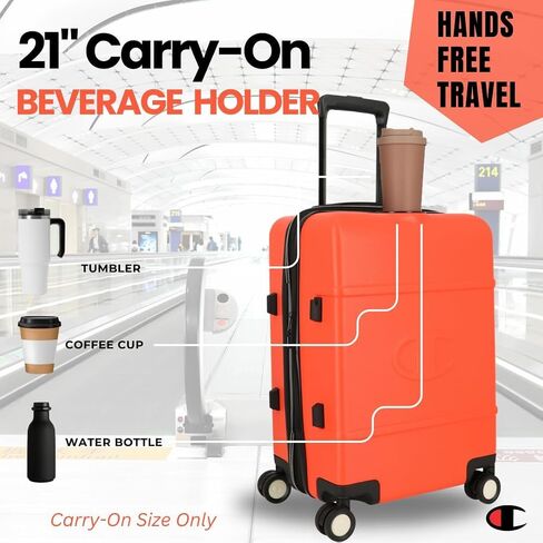 Champion 3-Piece Luggage Set - 21" 25" 29" Hardshell Suitcases with 8 Spinner Wheels - Expandable Carry-On & Checked Luggage - Durable ABS Material - Travel Bags for Men & Women - Mandarin Red in Saudi Arabia
