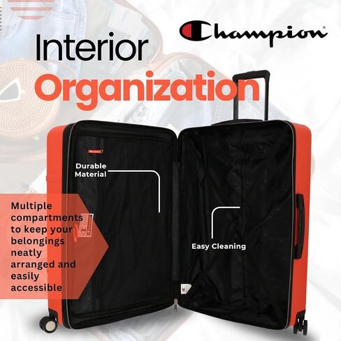 Champion 3-Piece Luggage Set - 21" 25" 29" Hardshell Suitcases with 8 Spinner Wheels - Expandable Carry-On & Checked Luggage - Durable ABS Material - Travel Bags for Men & Women - Mandarin Red in Saudi Arabia