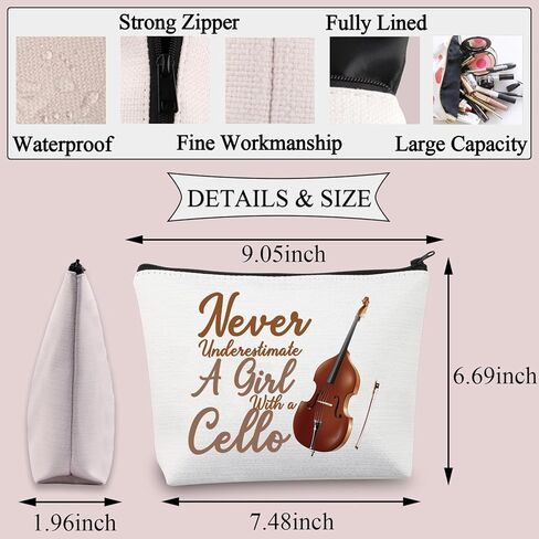 BDPWSS Cello Gift Cello Lover Cello Player Gift Cello Music Teacher Gift Never Underestimate A Girl With A Cello Makeup Bag (Girl With Cello) in Kuwait