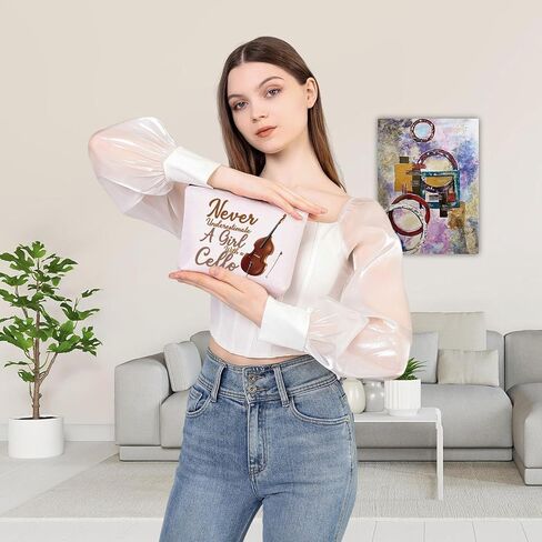 BDPWSS Cello Gift Cello Lover Cello Player Gift Cello Music Teacher Gift Never Underestimate A Girl With A Cello Makeup Bag (Girl With Cello) in Kuwait