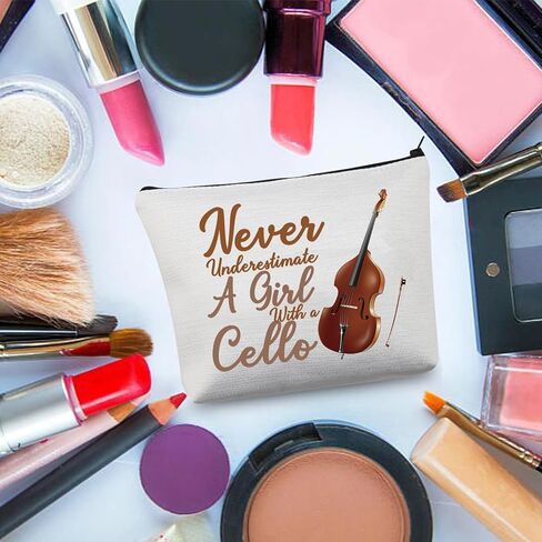 BDPWSS Cello Gift Cello Lover Cello Player Gift Cello Music Teacher Gift Never Underestimate A Girl With A Cello Makeup Bag (Girl With Cello) in Kuwait