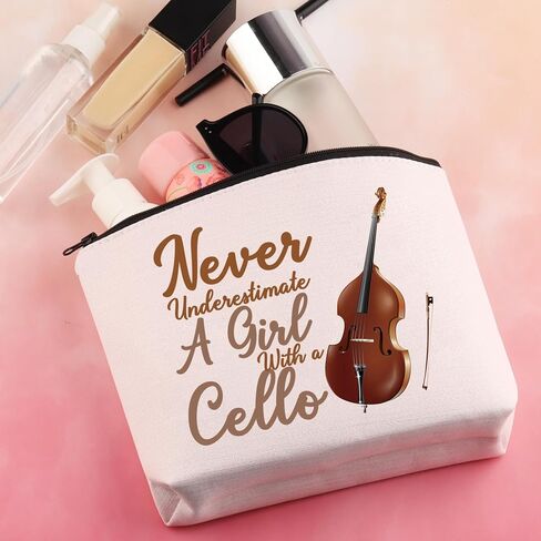 BDPWSS Cello Gift Cello Lover Cello Player Gift Cello Music Teacher Gift Never Underestimate A Girl With A Cello Makeup Bag (Girl With Cello) in Kuwait
