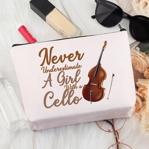 BDPWSS Cello Gift Cello Lover Cello Player Gift Cello Music Teacher Gift Never Underestimate A Girl With A Cello Makeup Bag (Girl With Cello) in Kuwait