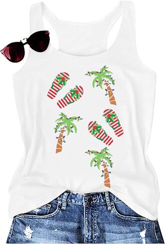 ALLTB Christmas Shirt Women Summer Beach Tank Top Palm Tree Vest Hawaii Xmas Vacation Sleeveless Tops in Saudi Arabia