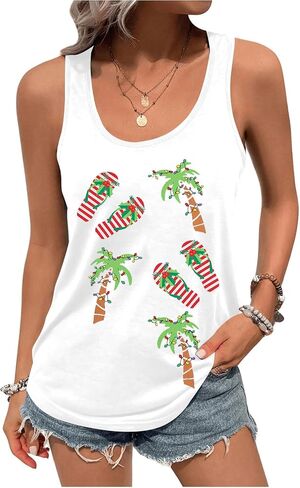 ALLTB Christmas Shirt Women Summer Beach Tank Top Palm Tree Vest Hawaii Xmas Vacation Sleeveless Tops in Saudi Arabia