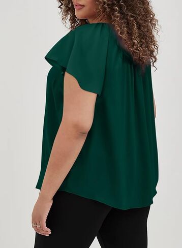 Eytino Women Plus Size Tops Boho Printed V Neck Short Sleeve Drawstring Casual Chiffon Shirts Blouse(1X-5X) in Saudi Arabia