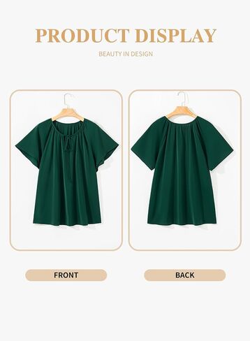 Eytino Women Plus Size Tops Boho Printed V Neck Short Sleeve Drawstring Casual Chiffon Shirts Blouse(1X-5X) in Saudi Arabia