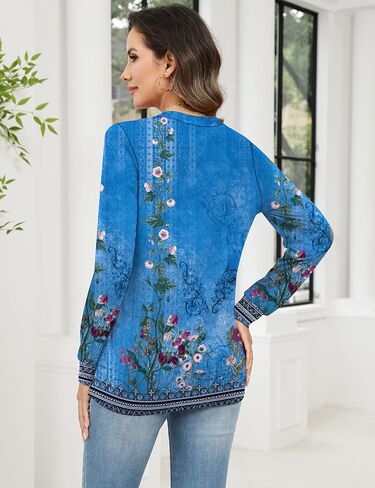 Rapbin Womens Blouses Dressy Casual Long Sleeve Shirts Trendy Pleated V Neck T Shirts Loose Fit Basic Tunic Tops in Saudi Arabia